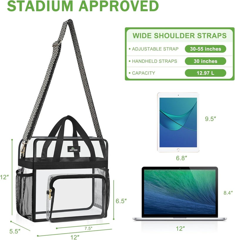 MAYTREE Clear Bag for Stadium Events, 12x6x12 Clear Tote Bag with Removable Strap, Transparent Bag for Concert Sports Festival, Wave-Strap - Image 3
